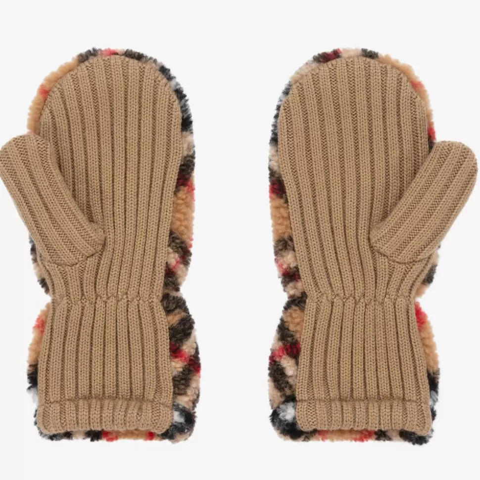 Burberry Archive Beige Wool Vintage Check Mittens^BOY Gloves & Mittens | Gloves & Mittens