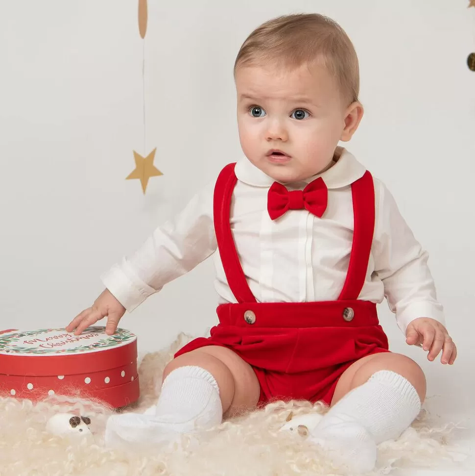 Caramelo Kids Baby Boys Ivory & Red Velvet Shorts Set^BOY Outfit Sets | Outfit Sets
