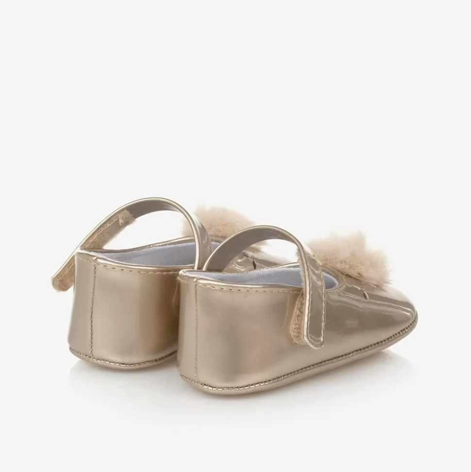 Mayoral Newborn Baby Girls Gold Pom-Pom Pre-Walker Shoes^ Pre Walkers | Pre Walkers
