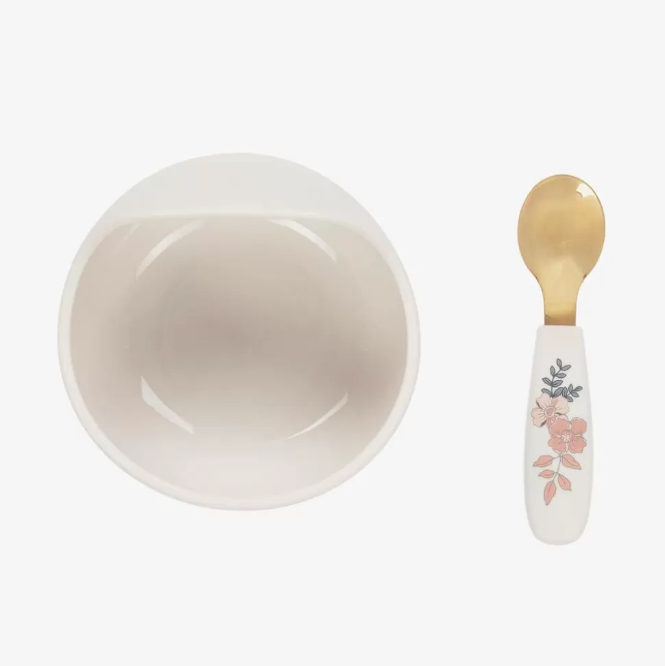 Elodie Baby Girls Ivory Floral Feeding Bowl & Spoon Set^ Lunch Accessories
