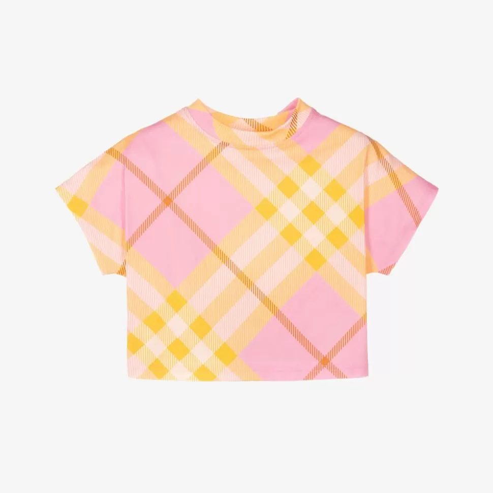 Burberry Baby Girls Pink Check Cotton T-Shirt^ Tops | Tops