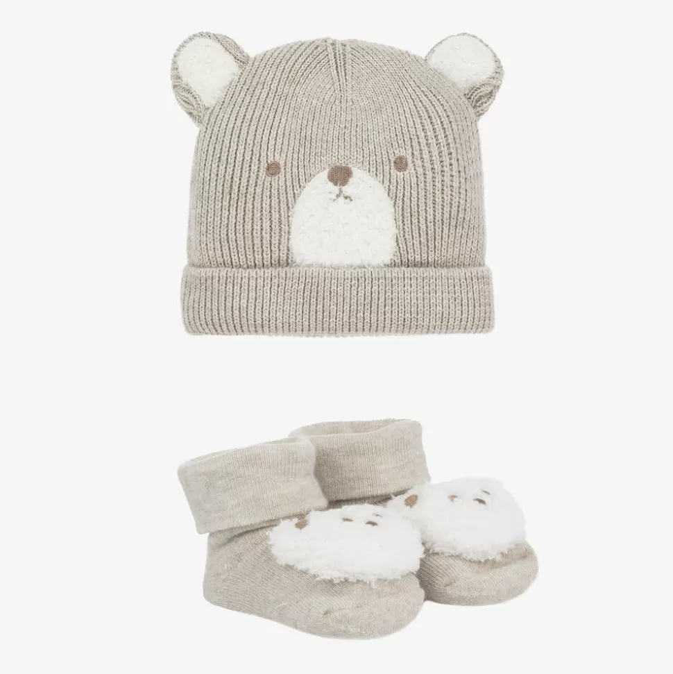 Mayoral Newborn Beige Cotton Bear Baby Hat Set^ Hats