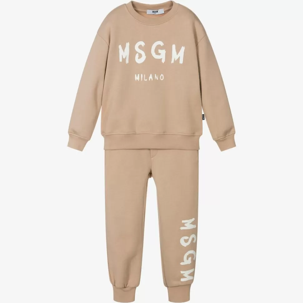 MSGM Beige Cotton Jersey Tracksuit^BOY Tracksuits | Tracksuits