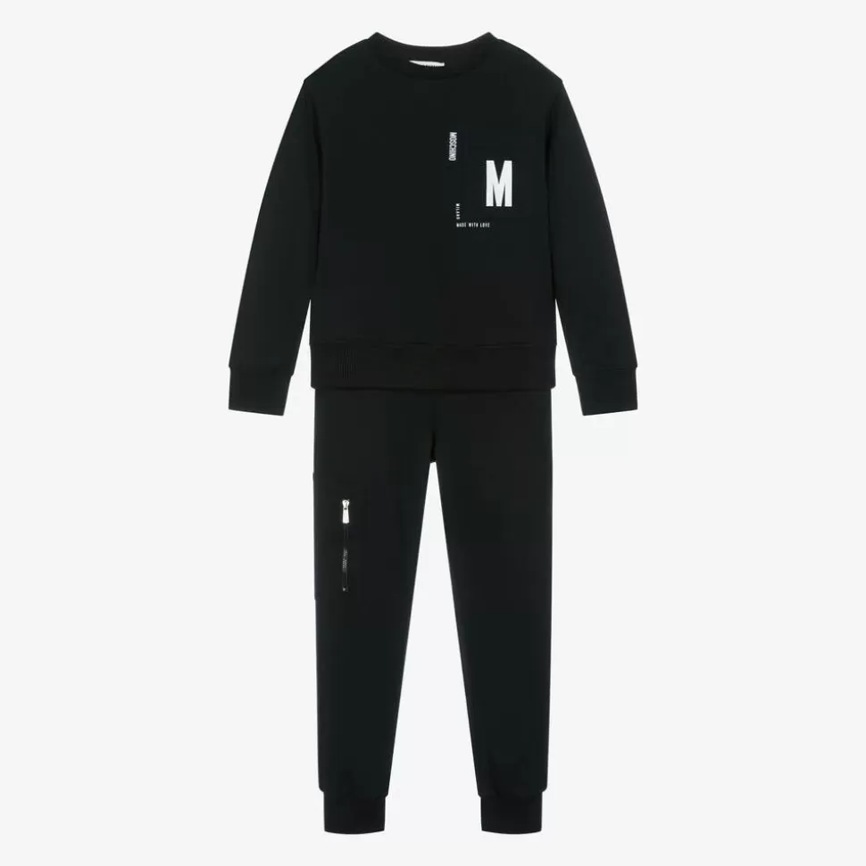 Moschino Kid-Teen Black Cotton M Logo Tracksuit^BOY Tracksuits | Tracksuits