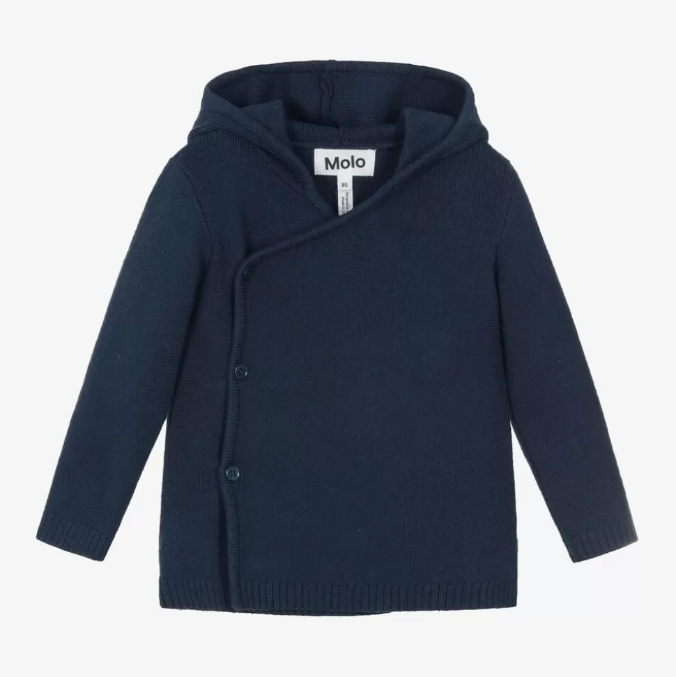 Molo Blue Cotton & Wool Hooded Cardigan^BOY Tops | Tops