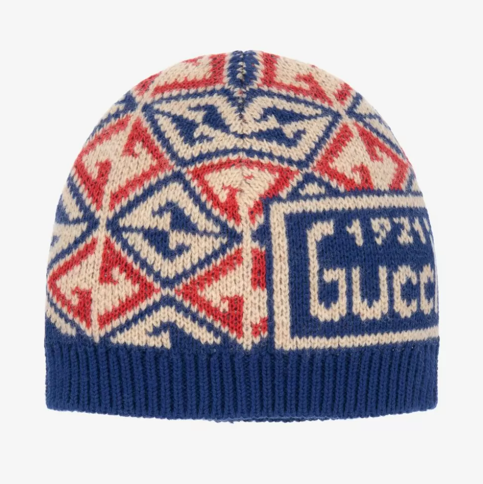 Gucci Blue Wool GG Logo Baby Hat^ Hats