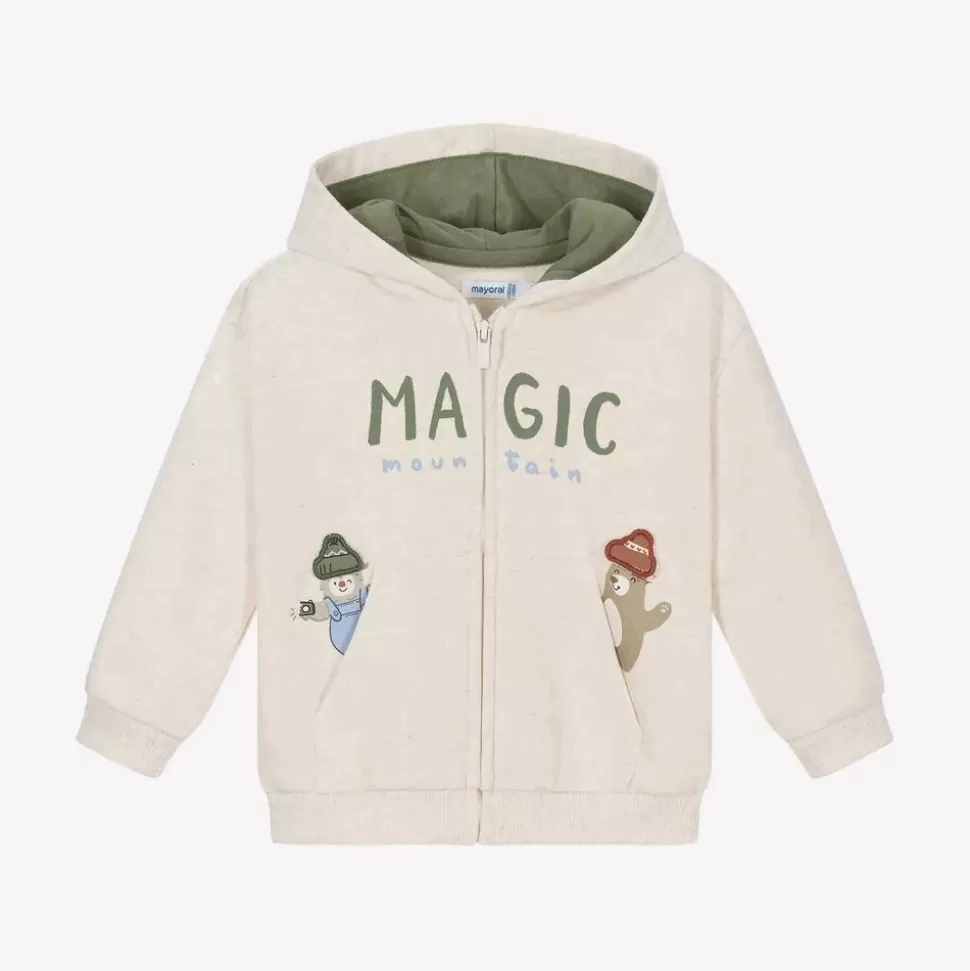 boys_beige_marl_zipup_hooded_top_2.webp Mayoral Boys Beige Marl Zip-Up Hooded Top^BOY Tops