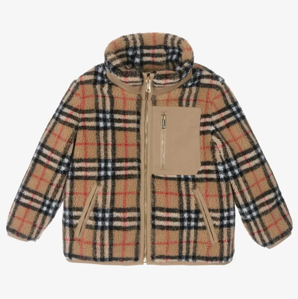 Burberry Boys Beige Vintage Check Fleece Jacket^BOY Coats & Jackets