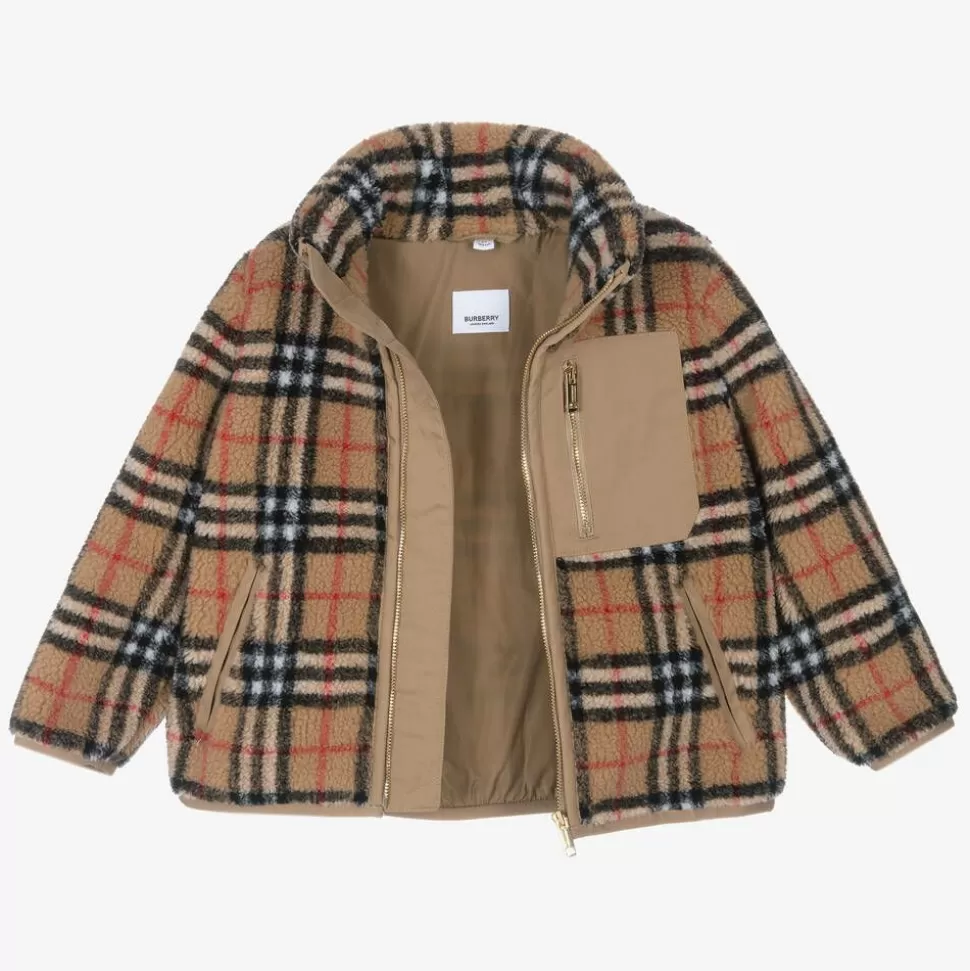 Burberry Boys Beige Vintage Check Fleece Jacket^BOY Coats & Jackets