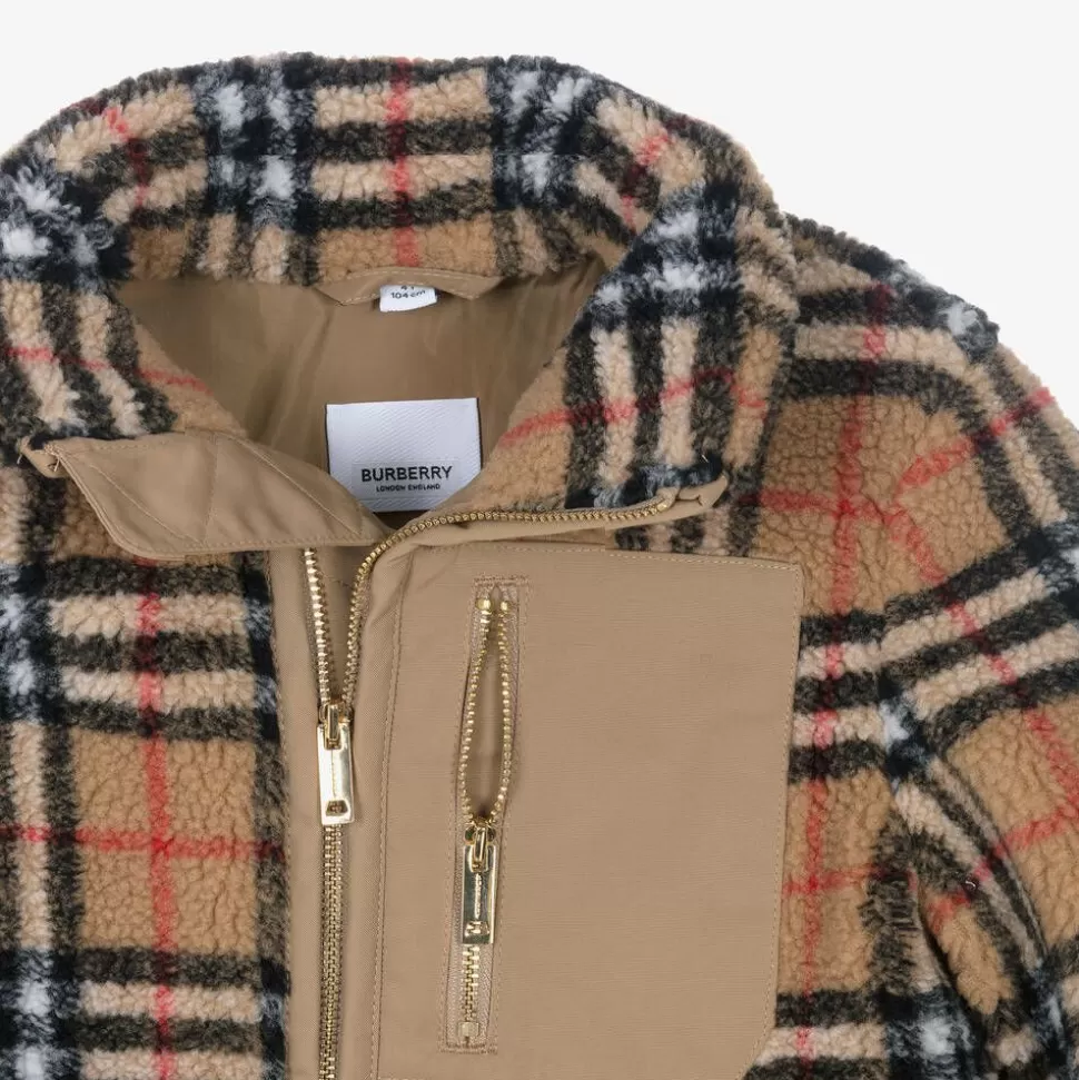 Burberry Boys Beige Vintage Check Fleece Jacket^BOY Coats & Jackets