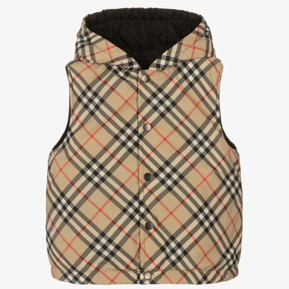 Burberry Boys Beige Vintage Check Reversible Gilet^BOY Coats & Jackets