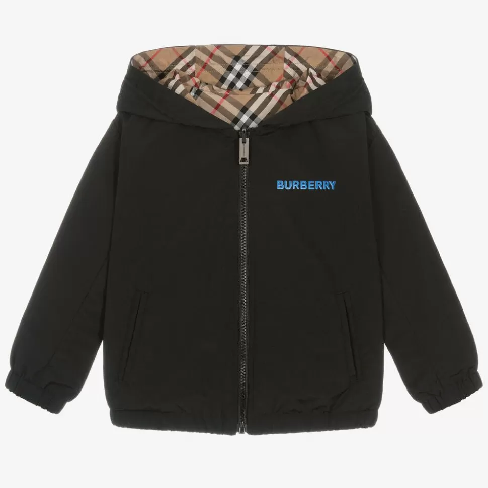 Burberry Boys Black Reversible Vintage Check Jacket^BOY Coats & Jackets
