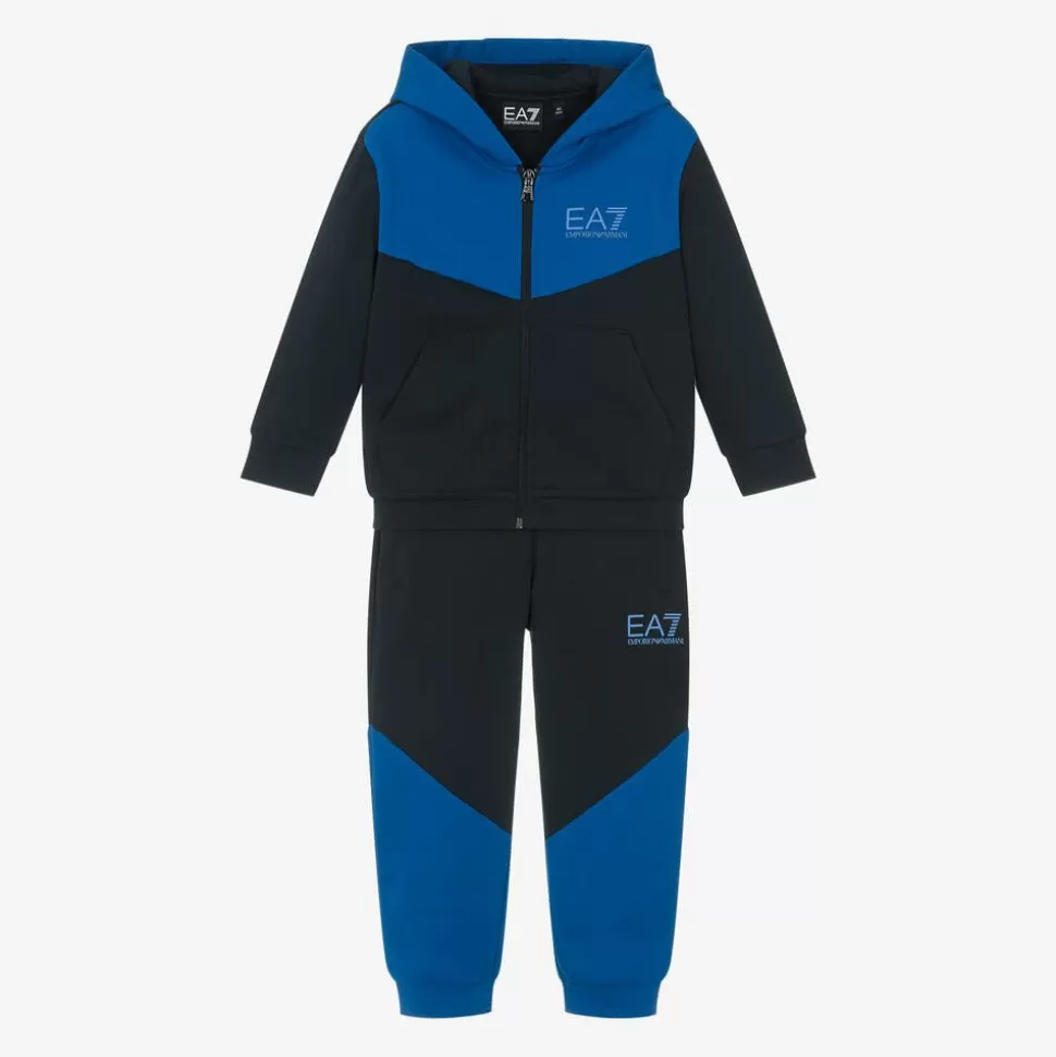 EA7 Emporio Armani Boys Blue Cotton Colourblock Tracksuit^BOY Tracksuits