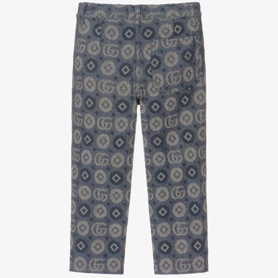 Gucci Boys Blue Cotton Jacquard Logo Trousers^BOY Trousers