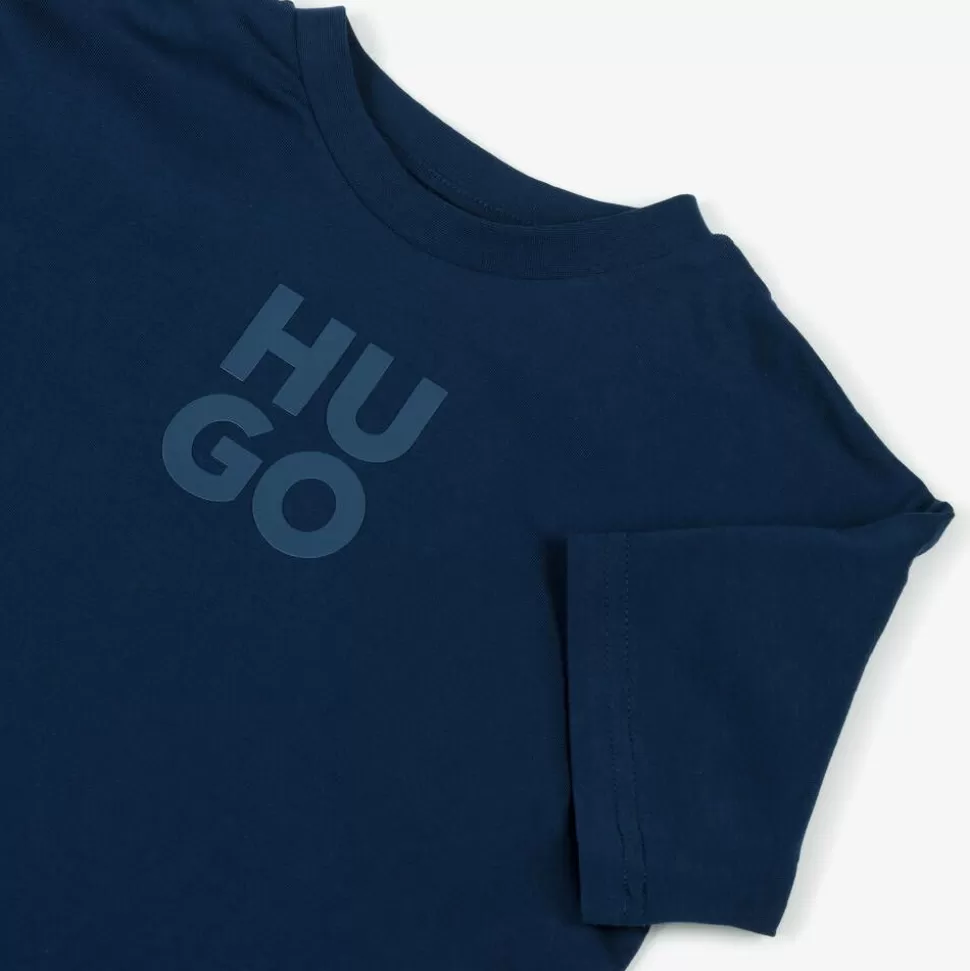 boys_blue_organic_cotton_stacked_logo_tshirt_2.webp HUGO Boys Blue Organic Cotton Stacked Logo T-Shirt^BOY Tops