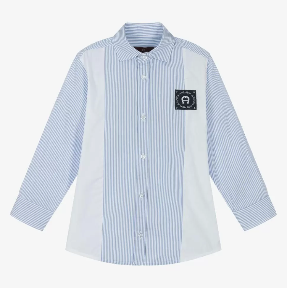 AIGNER Boys Blue Striped Panel Cotton Shirt^BOY Tops
