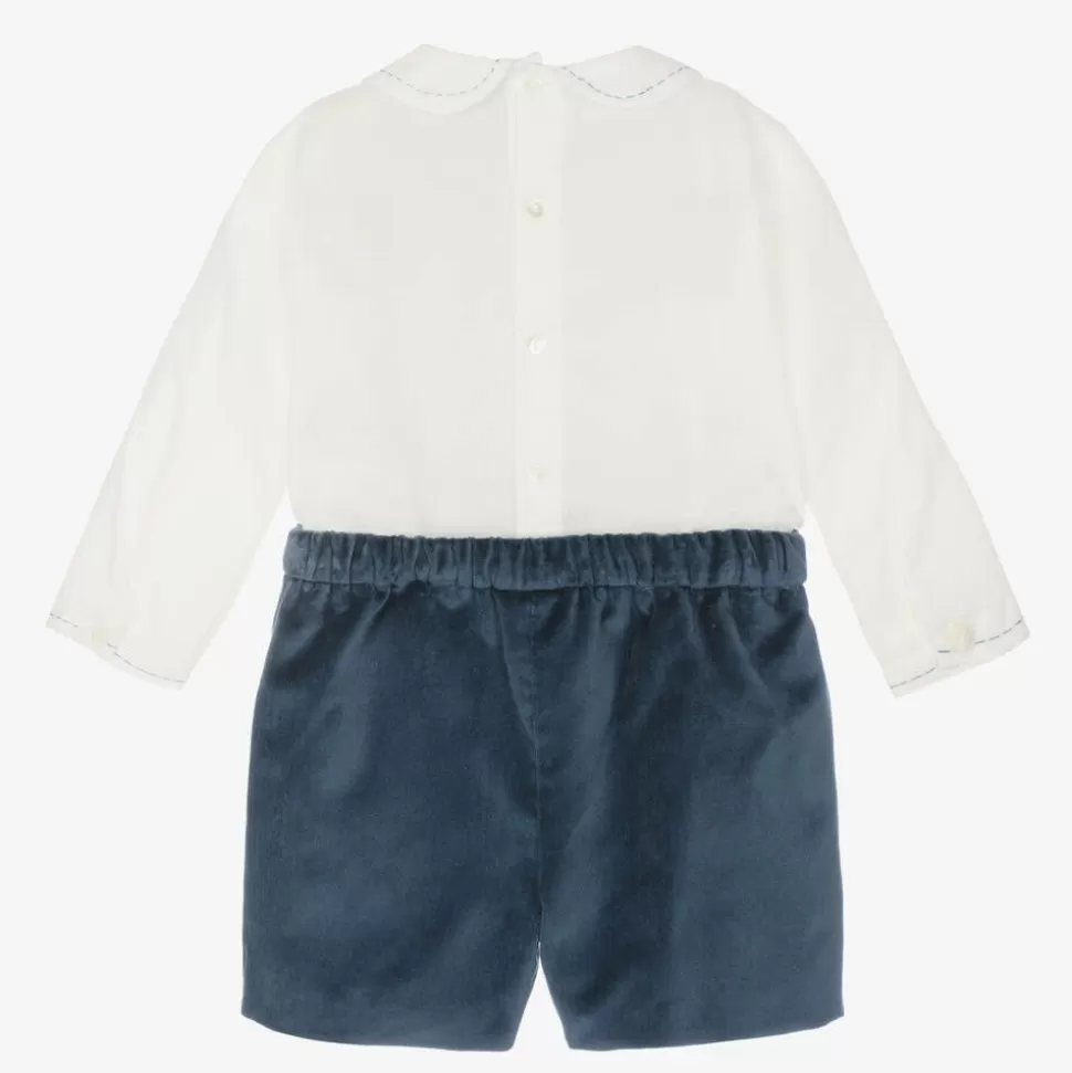 Sarah Louise Boys Blue Velvet Hand-Smocked Buster Suit^BOY Outfit Sets | Outfit Sets