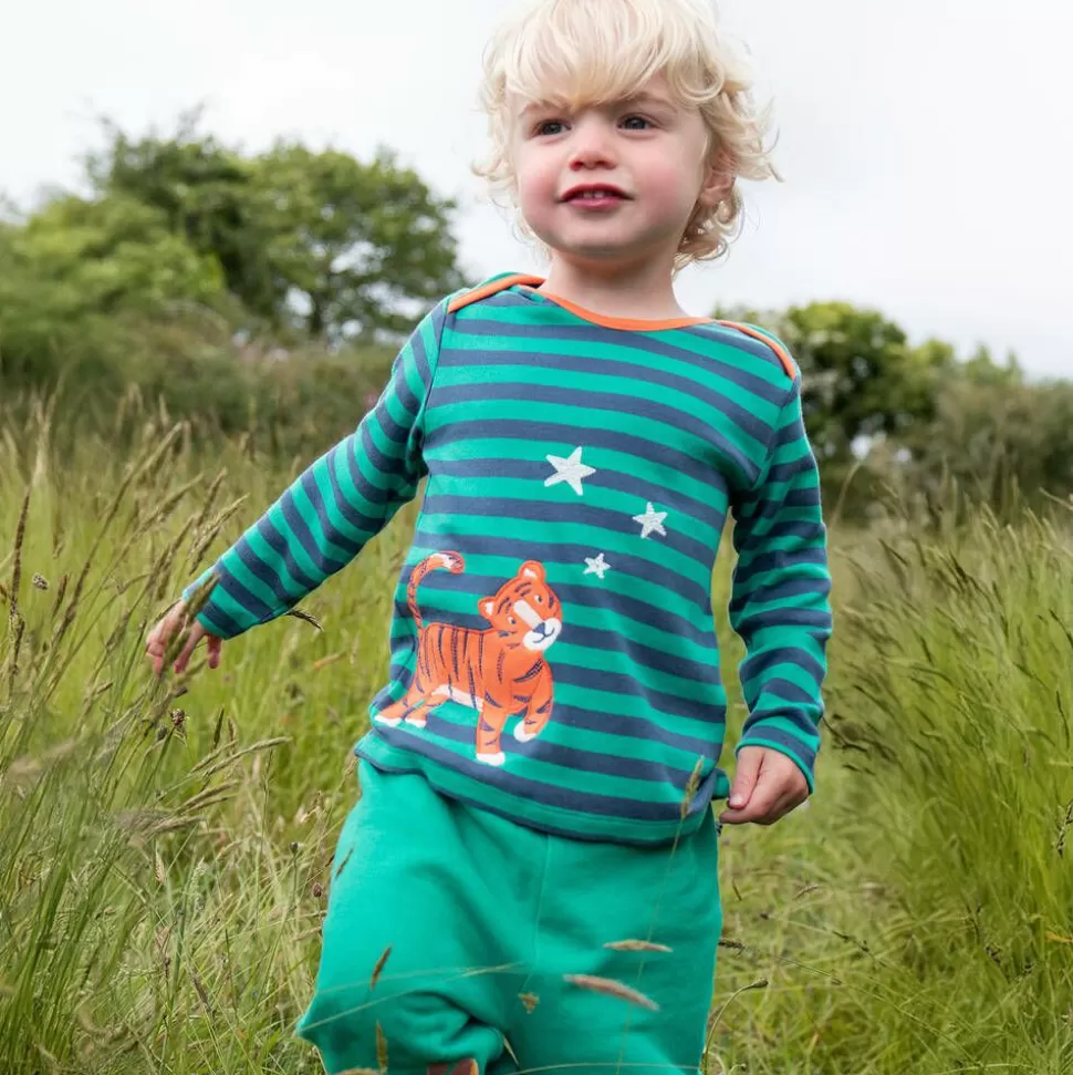 Frugi Boys Green Striped Cotton Tiger Top^BOY Tops