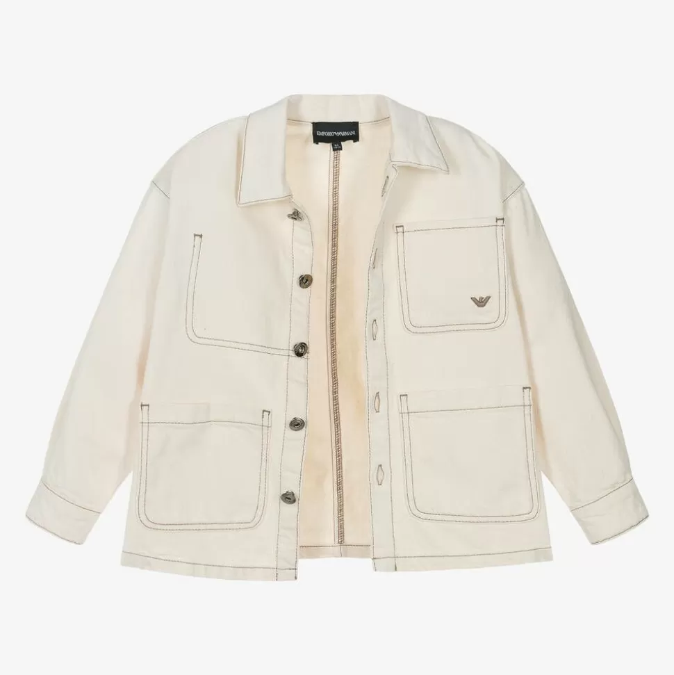 boys_ivory_cotton_twill_jacket_2.webp Emporio Armani Boys Ivory Cotton Twill Jacket^BOY Coats & Jackets