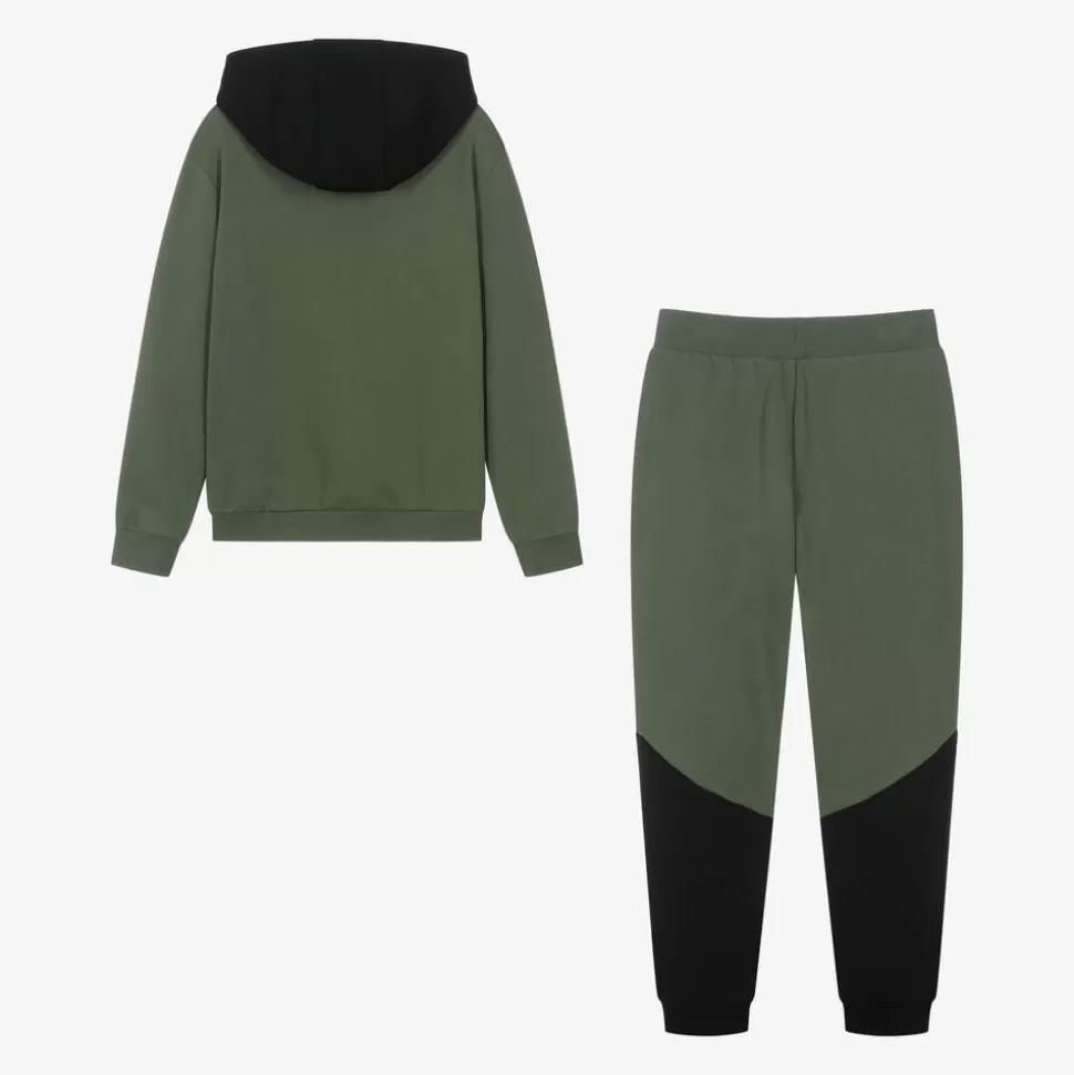 EA7 Emporio Armani Boys Khaki Green Cotton Colourblock Tracksuit^BOY Tracksuits