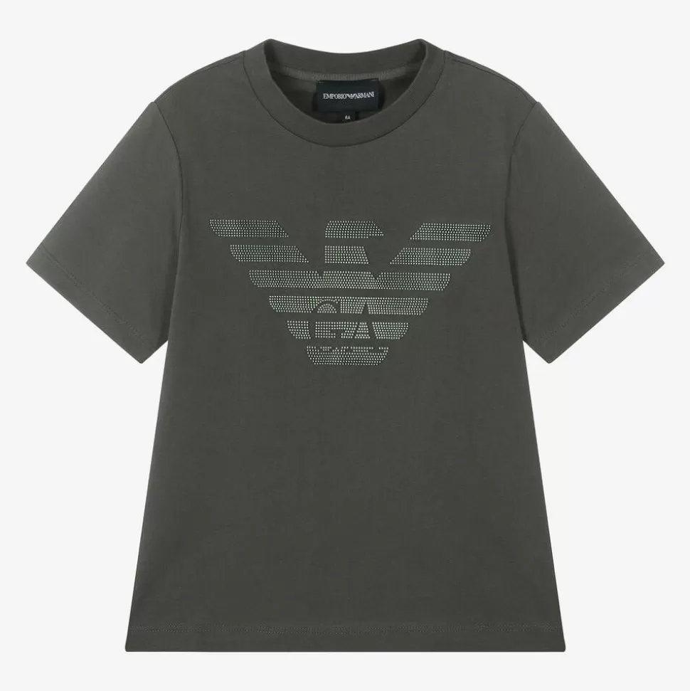 Emporio Armani Boys Khaki Green Cotton Eagle T-Shirt^BOY Tops
