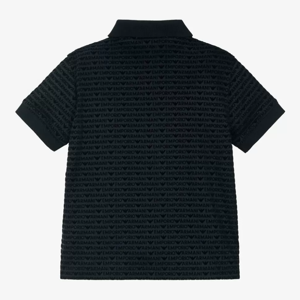 Emporio Armani Boys Navy Blue Logo Pattern Polo Shirt^BOY Tops