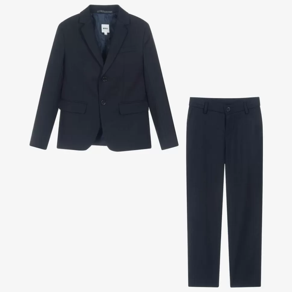 BOSS Boys Navy Blue Twill Suit^BOY Suits