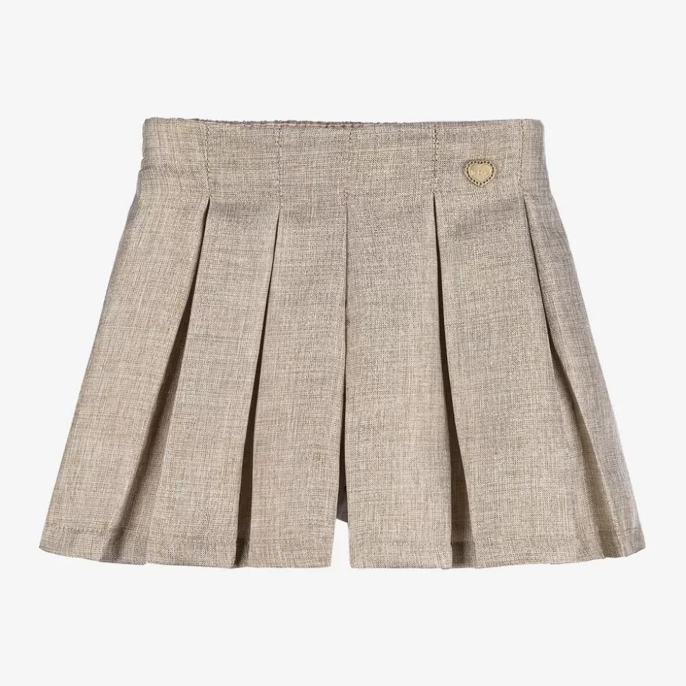 Le Chic Girls Beige & Gold Pleated Shorts^ Shorts
