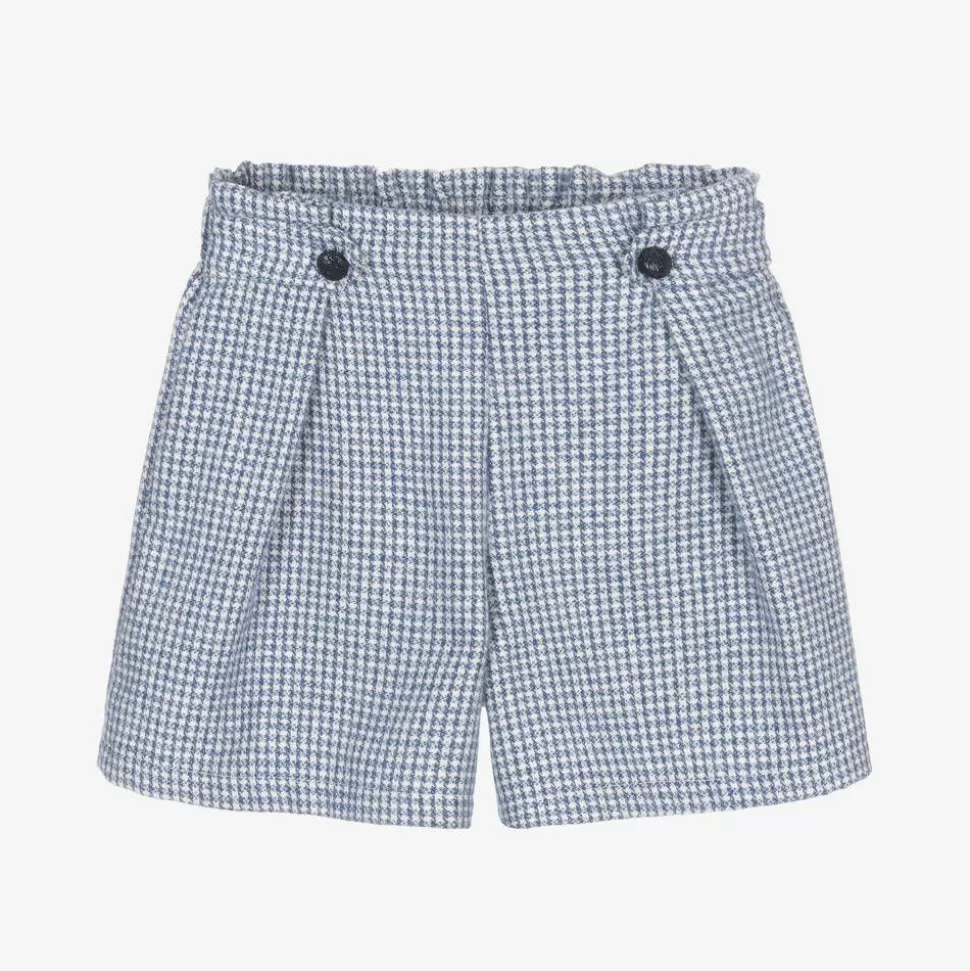 Balloon Chic Girls Blue Houndstooth Cotton Shorts^ Shorts