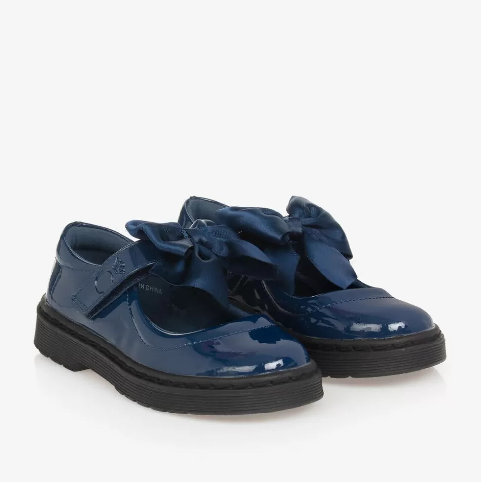 Caramelo Kids Girls Blue Patent Bow Shoes^ School Shoes
