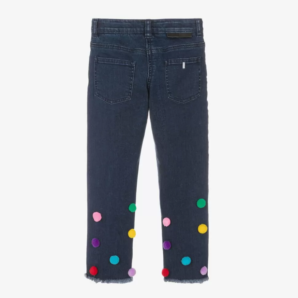 Stella McCartney Kids Girls Blue Pom-Pom Denim Jeans^ Trousers