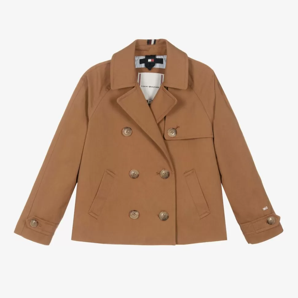 Tommy Hilfiger Girls Brown Cotton Double Breasted Jacket^ Coats & Jackets