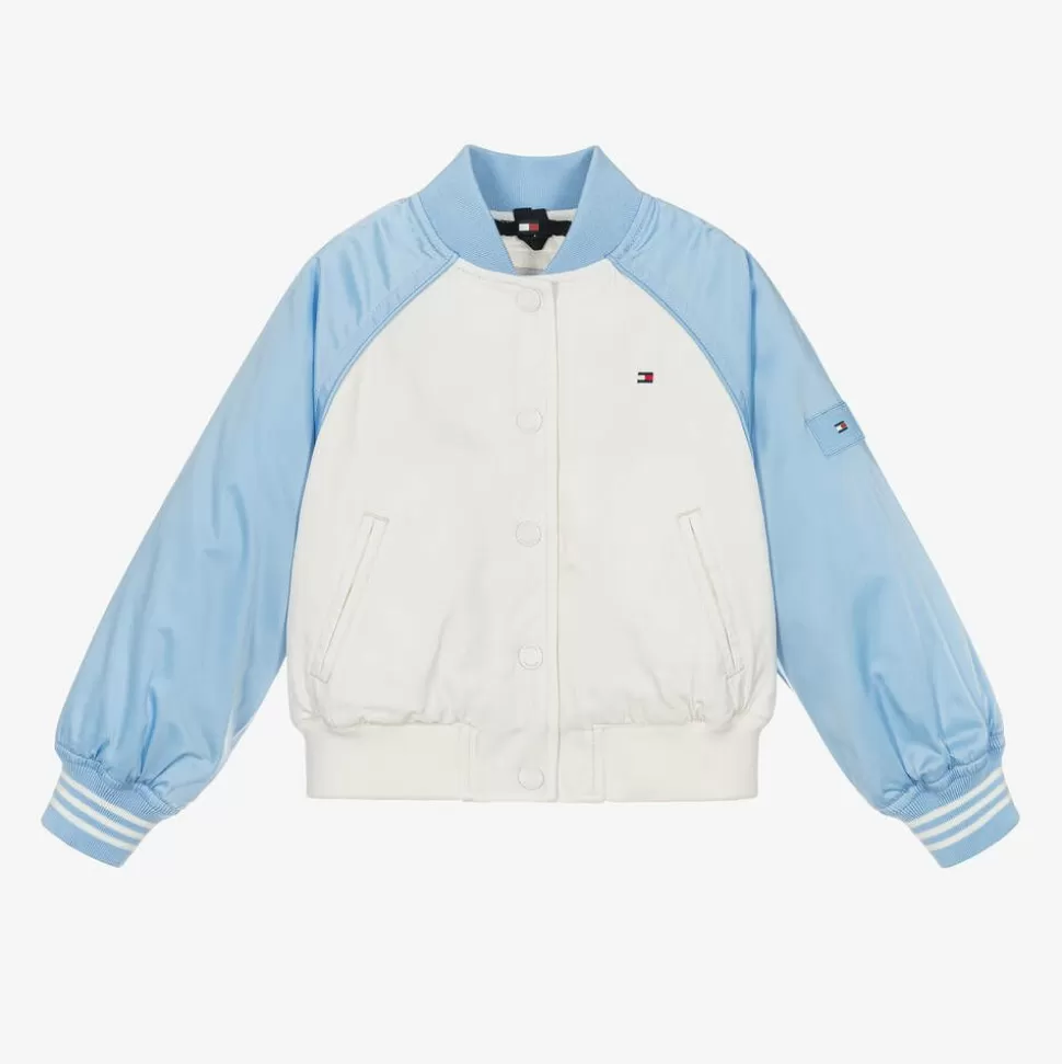 Tommy Hilfiger Girls Ivory & Blue Varsity Bomber Jacket^ Coats & Jackets