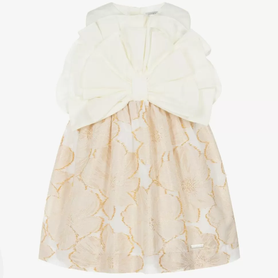 Jessie and James London Girls Ivory & Gold Floral Jacquard Dress^ Dresses