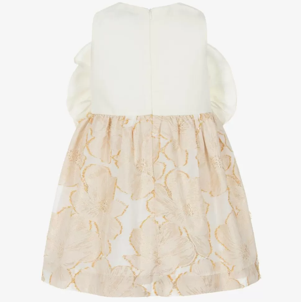 Jessie and James London Girls Ivory & Gold Floral Jacquard Dress^ Dresses