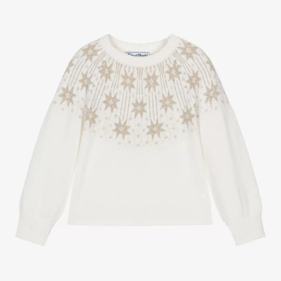 Tartine et Chocolat Girls Ivory & Gold Star Wool Sweater^ Tops