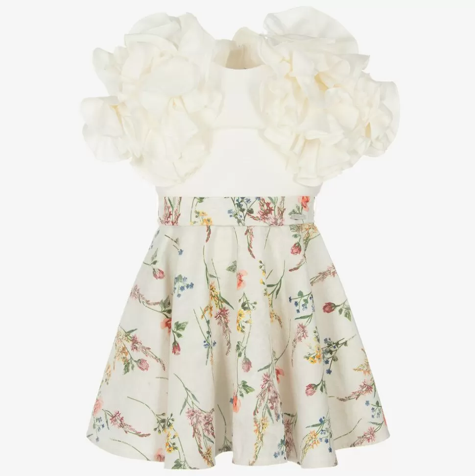 Jessie and James London Girls Ivory Cotton & Floral Jacquard Dress^ Dresses