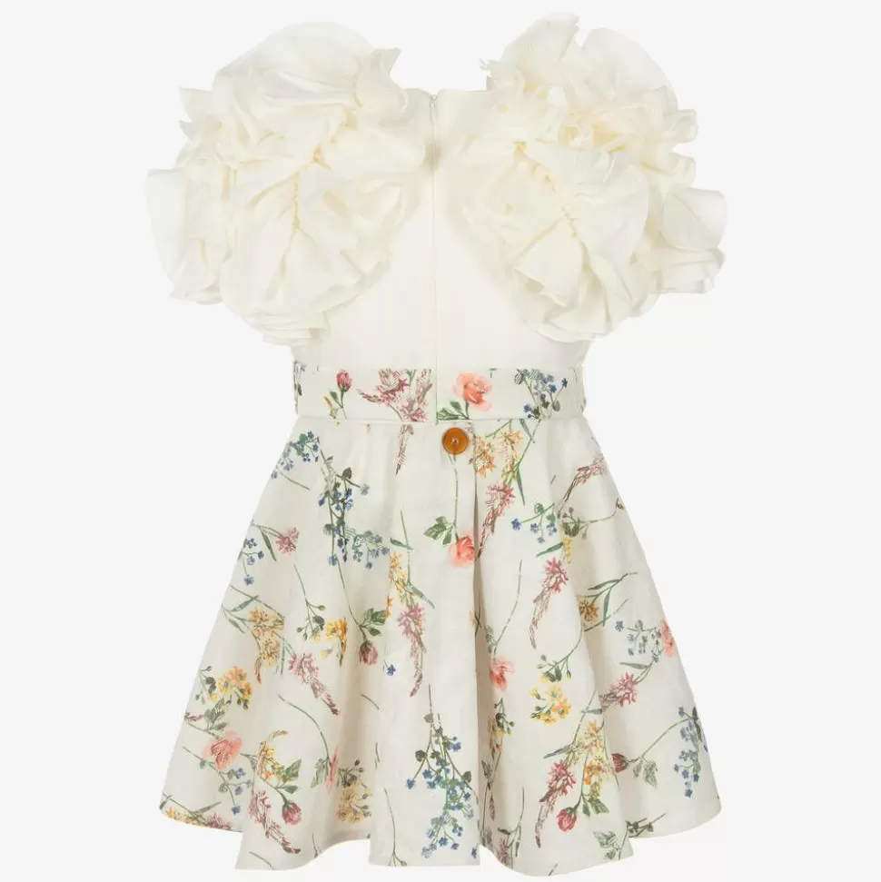 Jessie and James London Girls Ivory Cotton & Floral Jacquard Dress^ Dresses