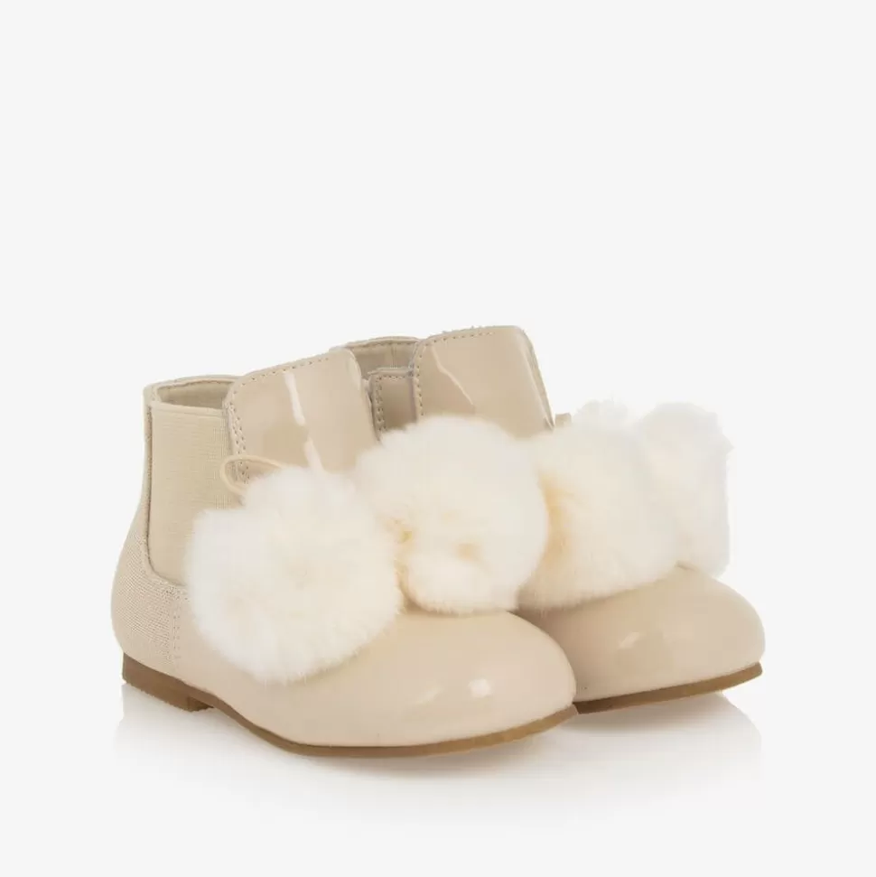 Beau KiD Girls Ivory Patent Leather Pom-Pom Boots^ Boots