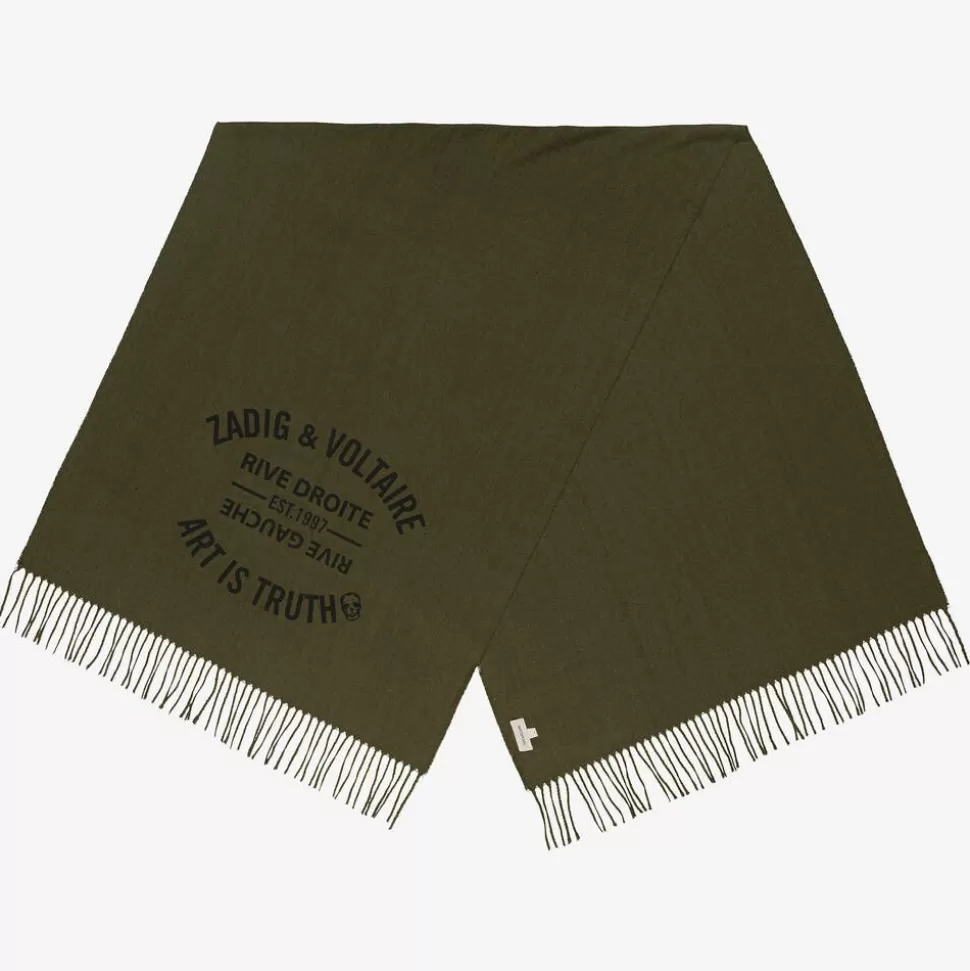 Zadigamp;Voltaire Girls Khaki Green Viscose Insignia Scarf (174cm)^ Scarves