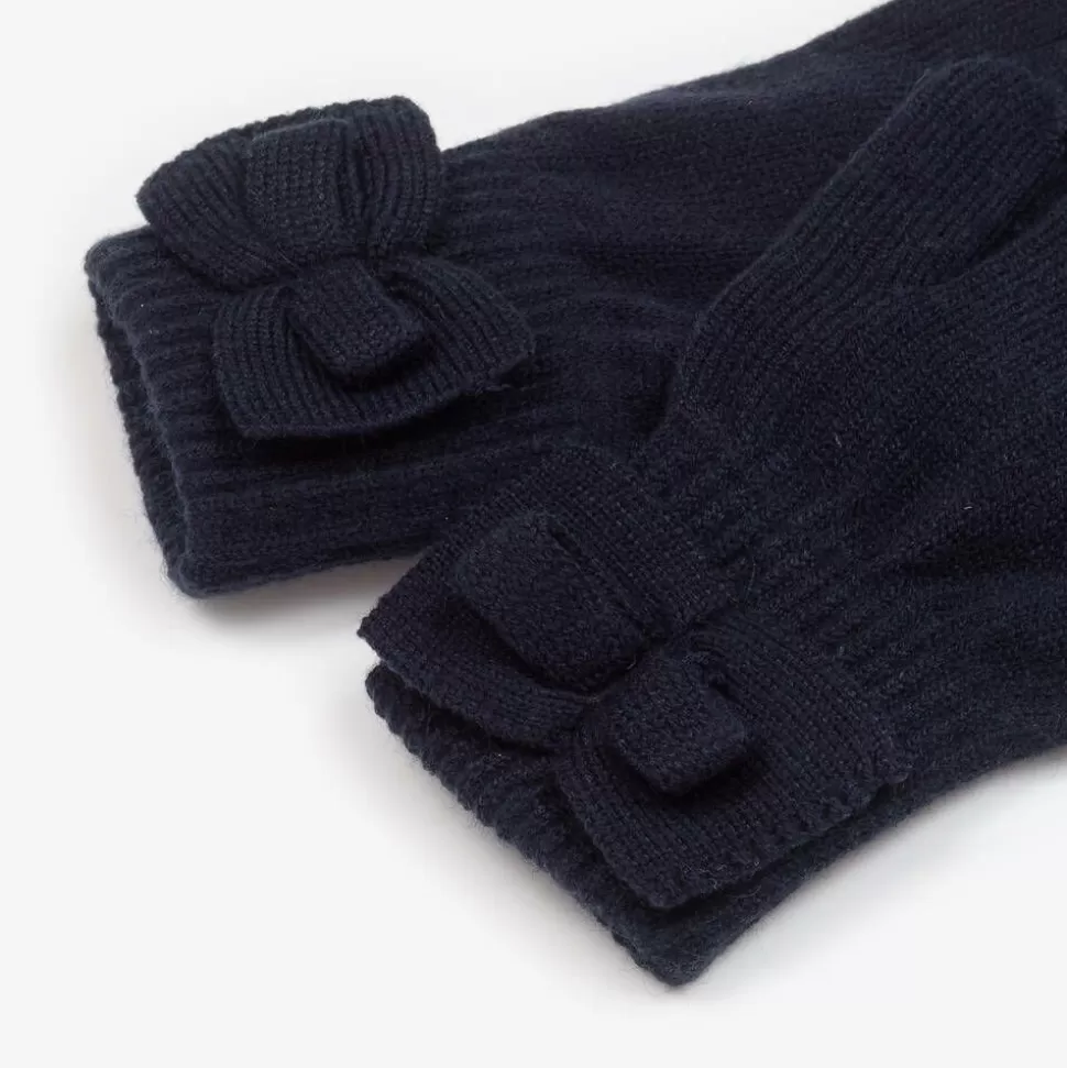 girls_navy_blue_knitted_bow_gloves_2.webp Mayoral Girls Navy Blue Knitted Bow Gloves^ Gloves & Mittens