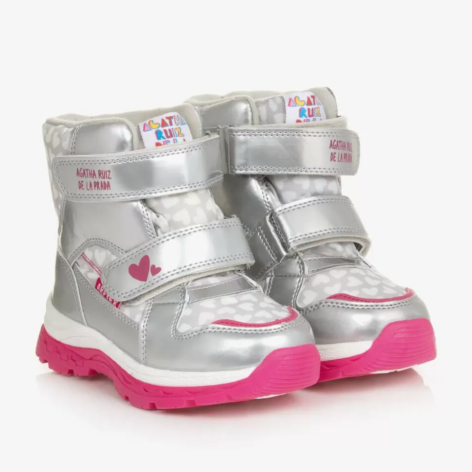 Agatha Ruiz de la Prada Girls Silver Heart Print Snow Boots^ Snow Boots | Snow Boots