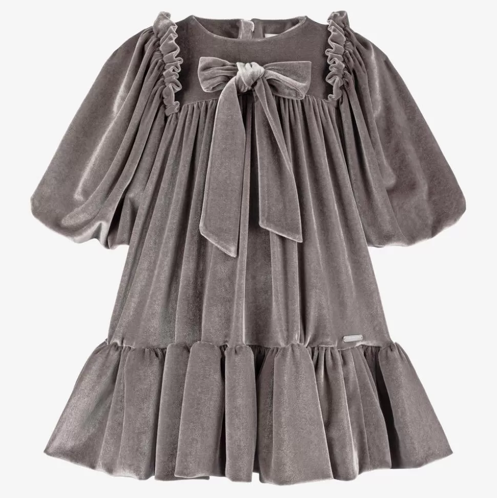 Jessie and James London Girls Taupe Grey Velour Dress^ Dresses