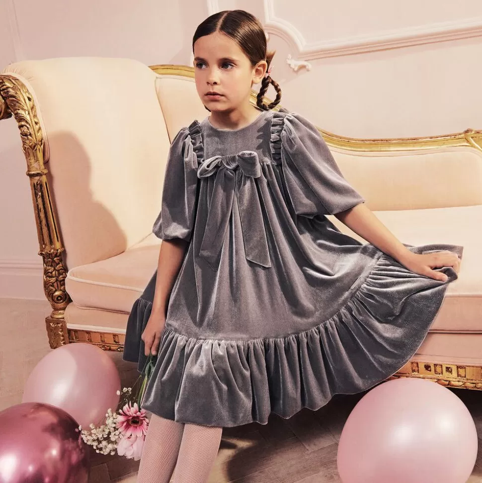 Jessie and James London Girls Taupe Grey Velour Dress^ Dresses