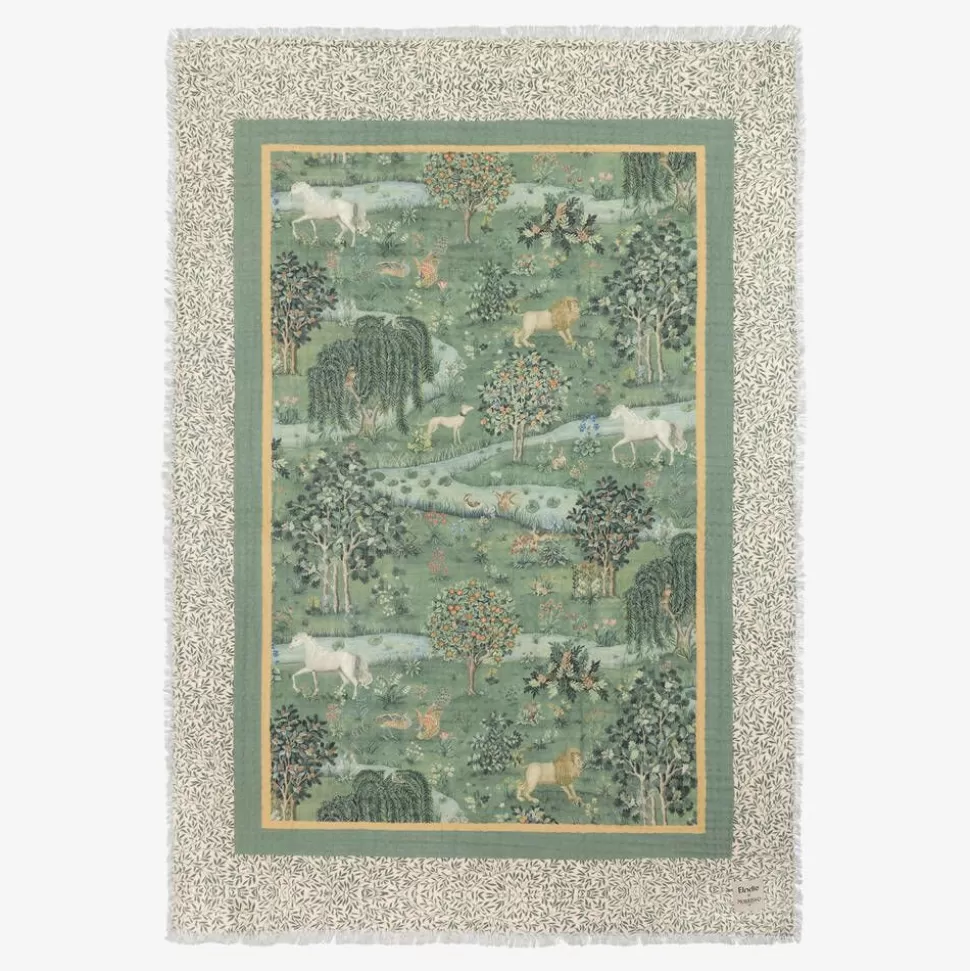 Elodie Green Cotton Muslin William Morris Blanket (100cm)^ Blankets & Shawls