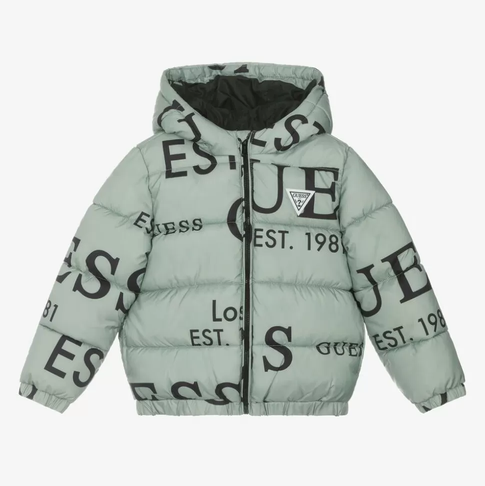 Guess Green Logo Print Puffer Jacket^BOY Coats & Jackets | Coats & Jackets