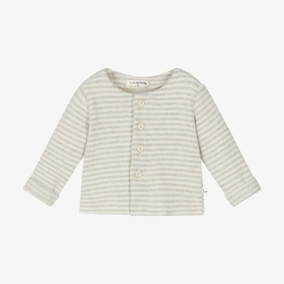 1 + in the family Ivory & Grey Stripe Cotton Baby Cardigan^BOY Tops