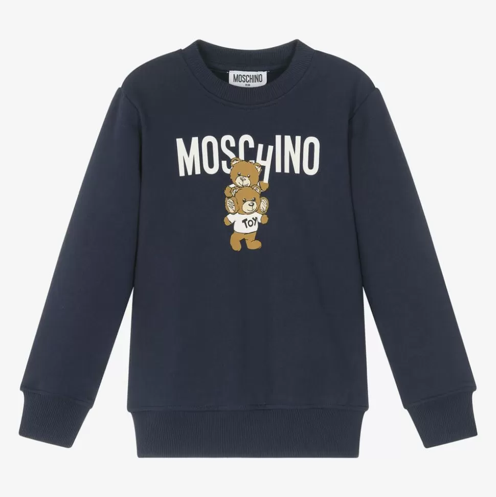 Moschino Kid-Teen Navy Blue Cotton Teddy Bear Sweatshirt^BOY Tops | Tops