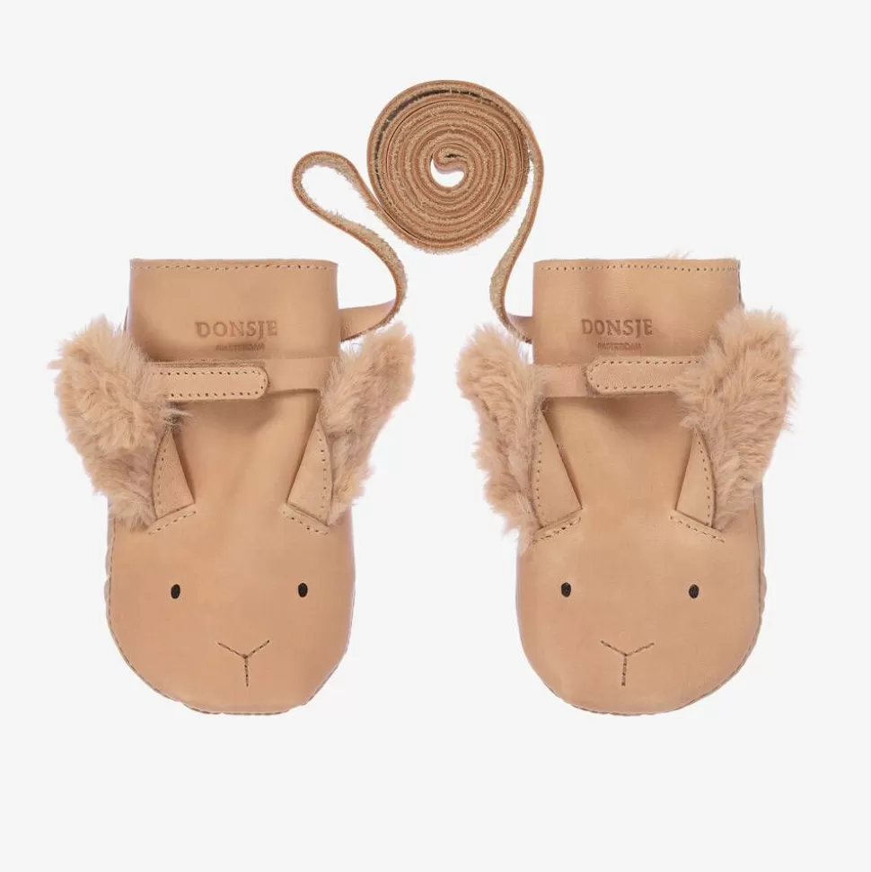 Donsje Pink Leather & Faux Fur Bunny Mittens^ Gloves & Mittens