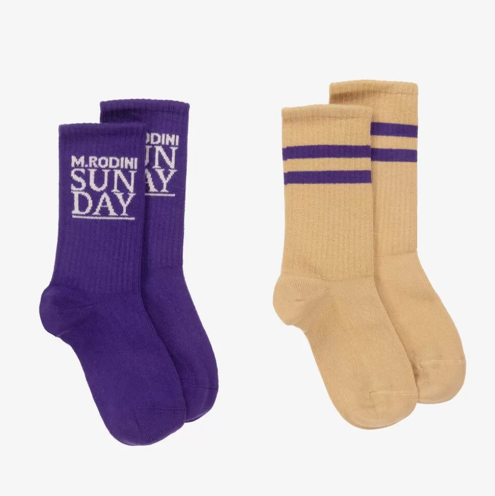Mini Rodini Purple & Beige Organic Cotton Socks (2 Pack)^BOY Socks | Socks